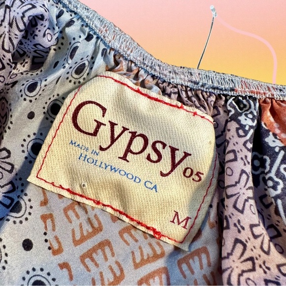 Gypsy 05 Gray & Orange Multi Bandana Print Striped Boho Silk Mini Dress Size M - Picture 2 of 12
